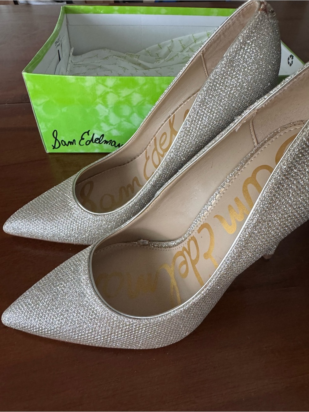 Sam Edelman Glitter Pointed-Toe Pumps in Gold